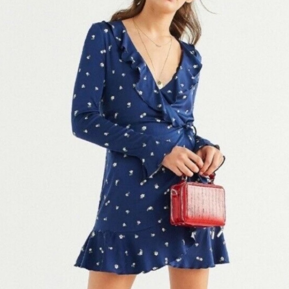 Size Medium Urban Outfitters Blue Ruffle Dress - Picture 2 of 4